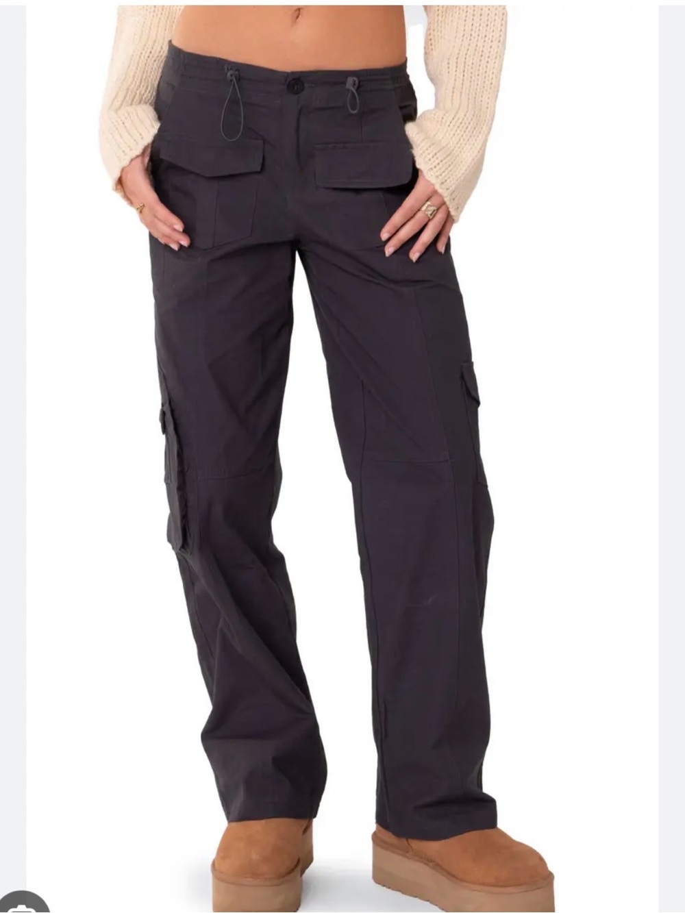Edikted Women's Dark Gray Cargo Pants - Classic Straight Leg